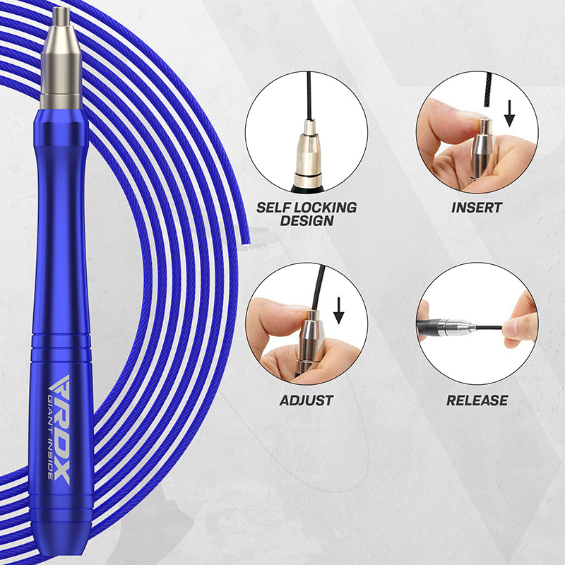 RDX W2 Adjustable 10.3ft Skipping Rope with Non-Slip Aluminum Handles#color_blue